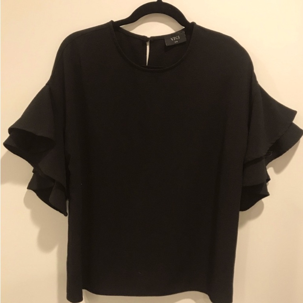 VICI drop shoulder flutter sleeve blouse